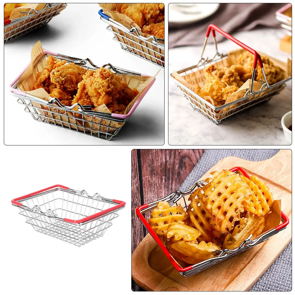 미니 쇼핑 바구니 소형 스테인레스 스틸 고무 경량 데스크탑 보관 바구니 (가젯, 화장품, 보석류용)