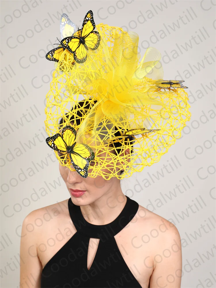 New Fascinator Wedding Headpiece Women Butterfly Headwear For Church Derby Hat Fascinators Headband Bridal Pillbox Cap Flower