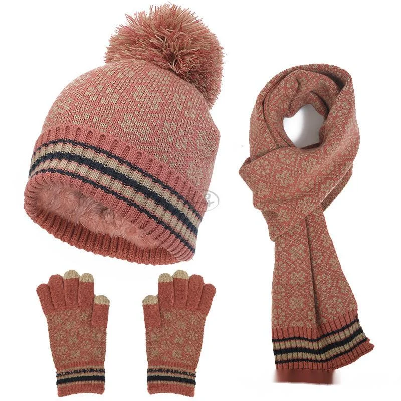 Nuovo guanto in maglia jacquard, sciarpa da donna per protezione dal freddo per l'autunno e l'inverno, set da tre pezzi per uomo_voghion.com