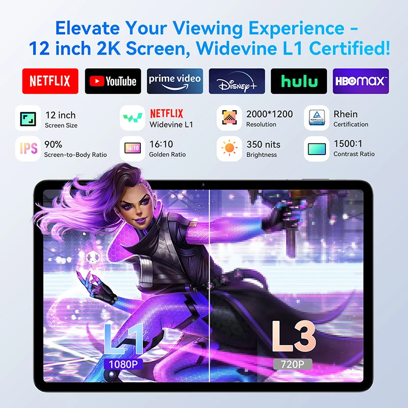 Headwolf HPad6 Tablet Android 14 Octa-core CPU G99 8GB(+12GB ) Ram 256GB UFS2.2 Tablet PC Support Widevine L1 Netflix  8800 mAh 4