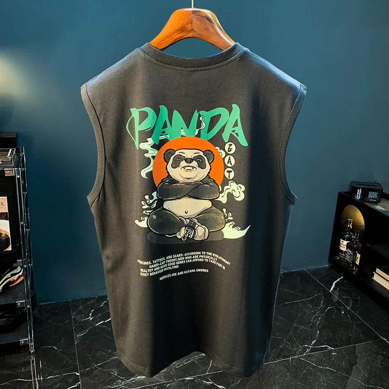 

Футболка-жилет Мужская без рукавов, модная Свободная верхняя одежда с принтом панды, летний спортивный Универсальный Дышащий Топ для фитнеса