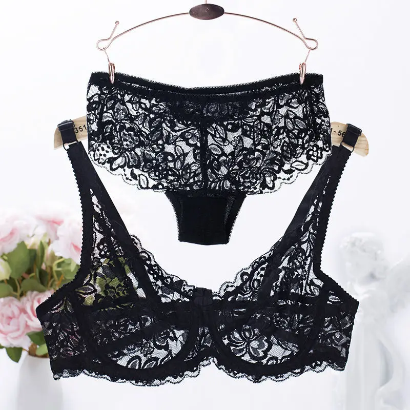 white underwear set Bra Suit Ladies Sexy All-lace Transparent Bra Gathered Girls Ultra-thin Breathable Comfortable Soft Underwear sexy bra panty set Bra & Brief Sets