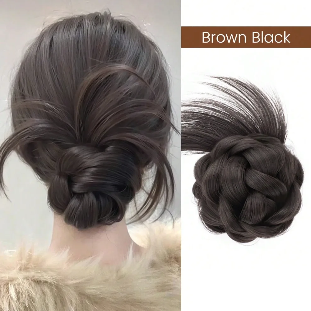 Neuer Synthetischer Haarknoten mit Haarklammer in Natürlichem Schwarz-Braun, Flauschiger Perücken-Haarknoten, Haarclip, Haaraccessoires – Detail 7