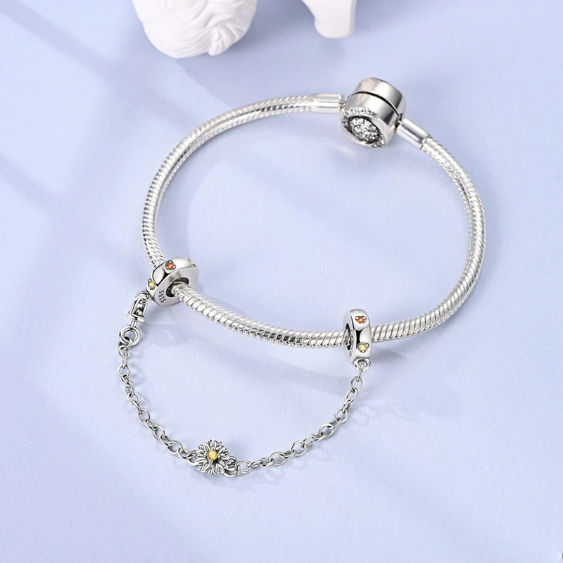 Sicherheitskette aus 925er-Sterlingsilber, Stern, Mond, Flugzeug, Erde, eingelegter Zirkon, Charms, Perlen, passend für Original-Armreif, DIY-Schmuck – Detail 17