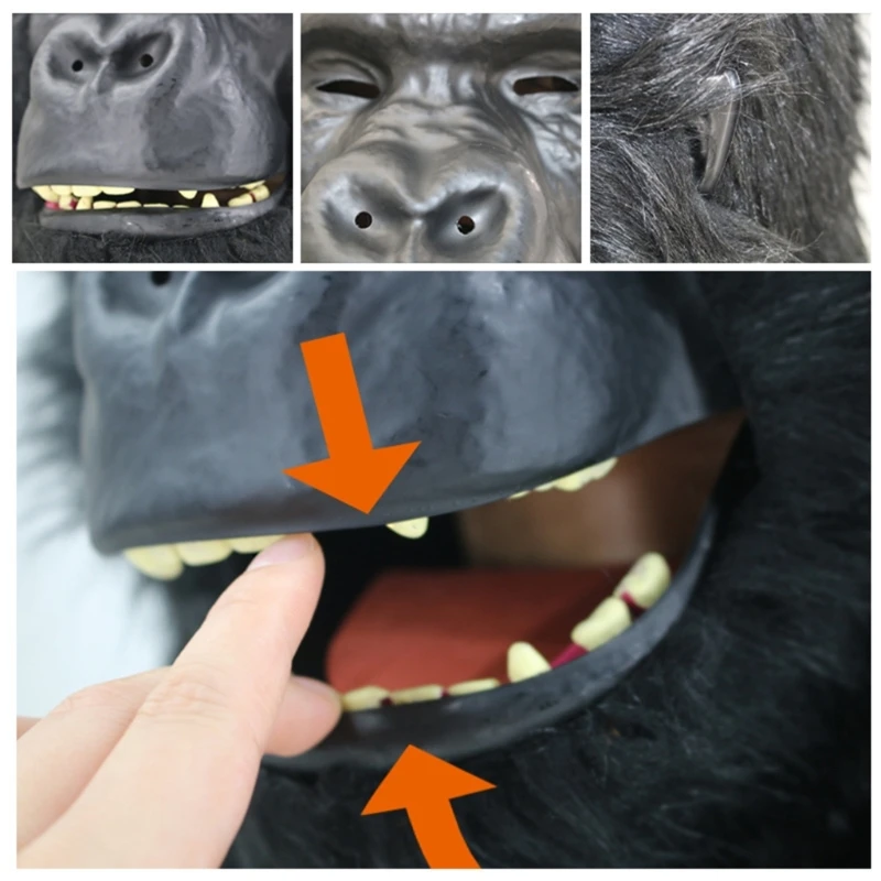 Scary Mask Novelty Monkey Masks Animal Chimp Gorillas Head Mask with Hair Dress Up Mask Halloween Party Decor Women Men