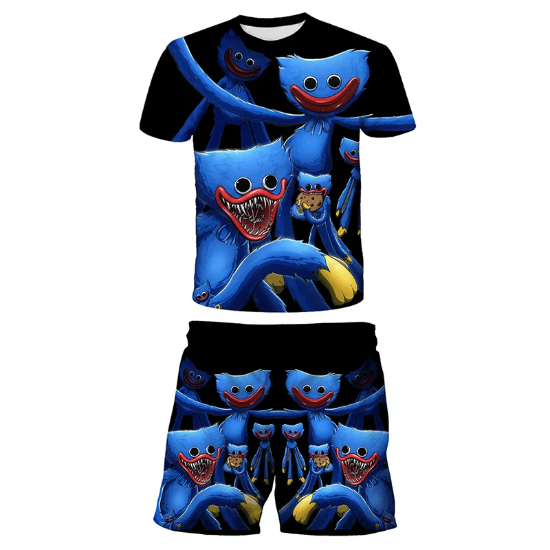 New Video Game Poppy Playtime T-Shirt + Pants 2 Pcs Suit Cartoon Children Clothing Sets Kids Boys Sports Suit Huggy Wuggy Shorts newborn baby clothes set girl