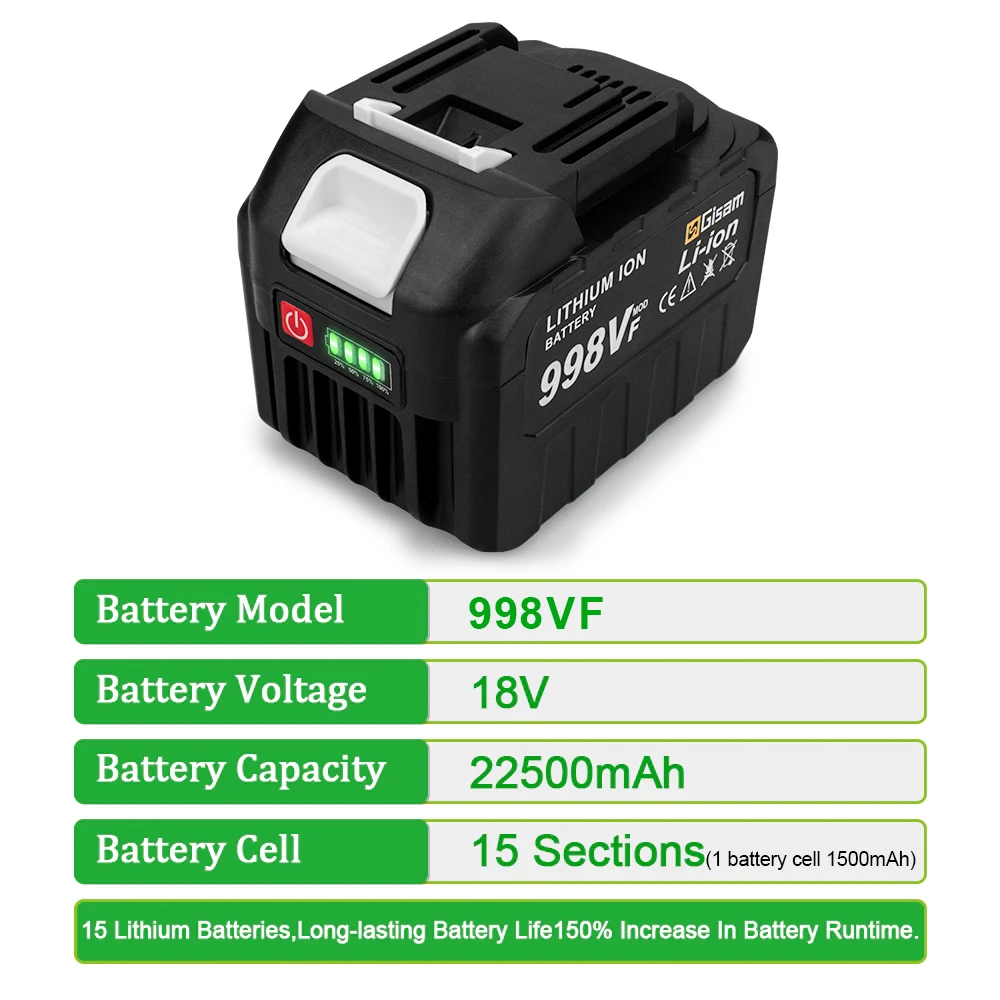 18V Rechargeable Lithium Ion Battery 22500mAh 15000mAh Lithium Battery With Battery indicator For Makita Power Tools Battery 3
