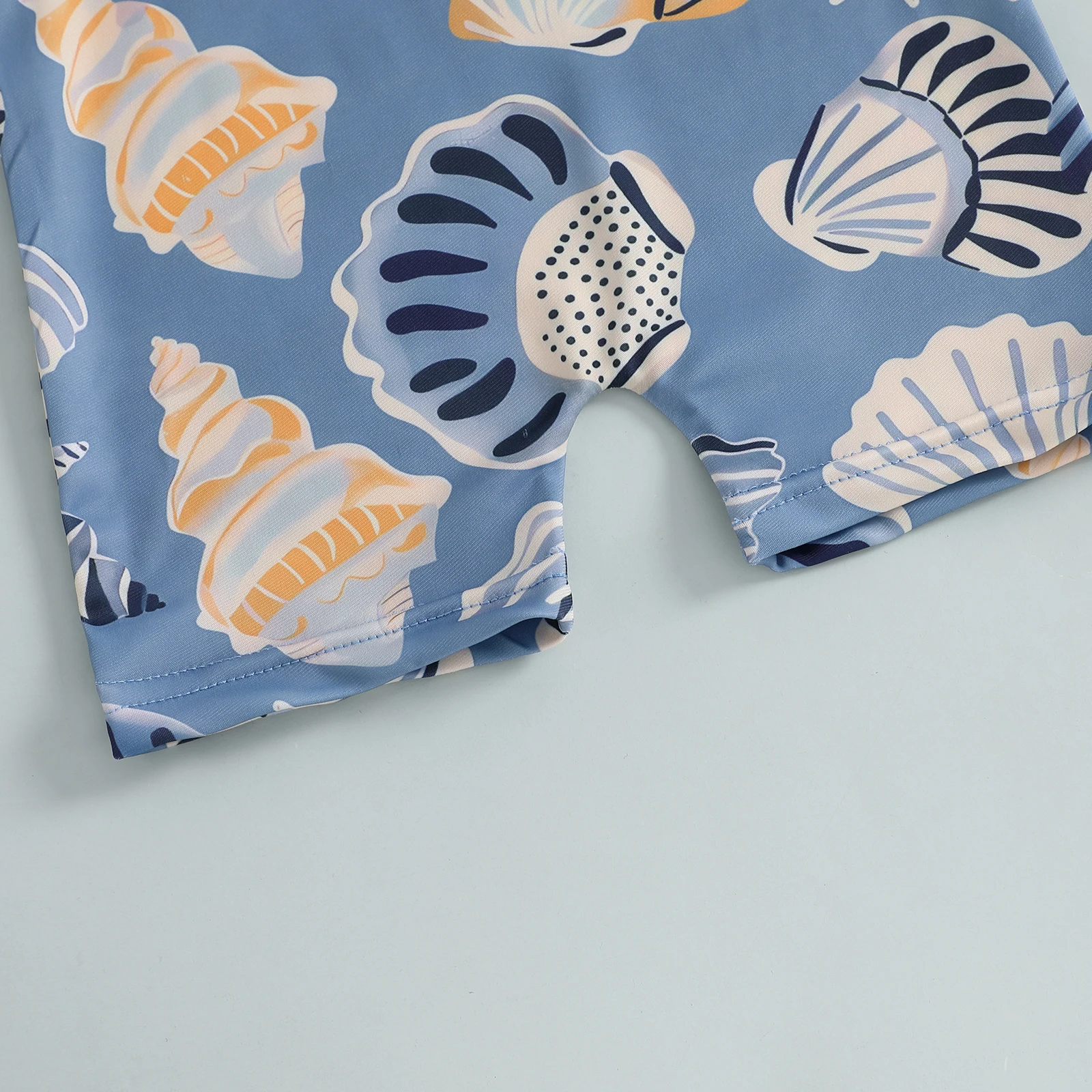Infant Baby Boys Girls Rash Guard Children Cotton Seahorse Shell Pattern Zip Up Swimwear Toddler Long Sleeve Crew Neck Swimsuits