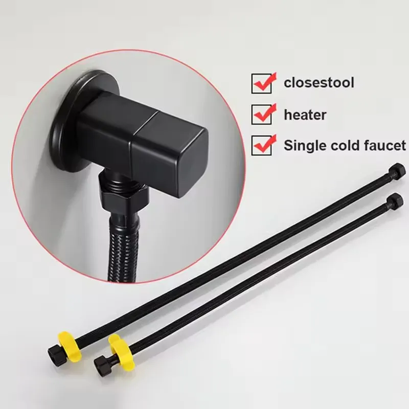 G1/2 Black 30-80CM Nylon Water Inlet Hose Faucet Hose Water Heater Pipe Toilet Connection Kitchen Bathroom All Black Tube plumbing hose