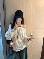 Early Spring Korean Style White Knitted Cover up Hollow out Semi-Transparent Mid-Length Slimming Women's Top Crew Neck