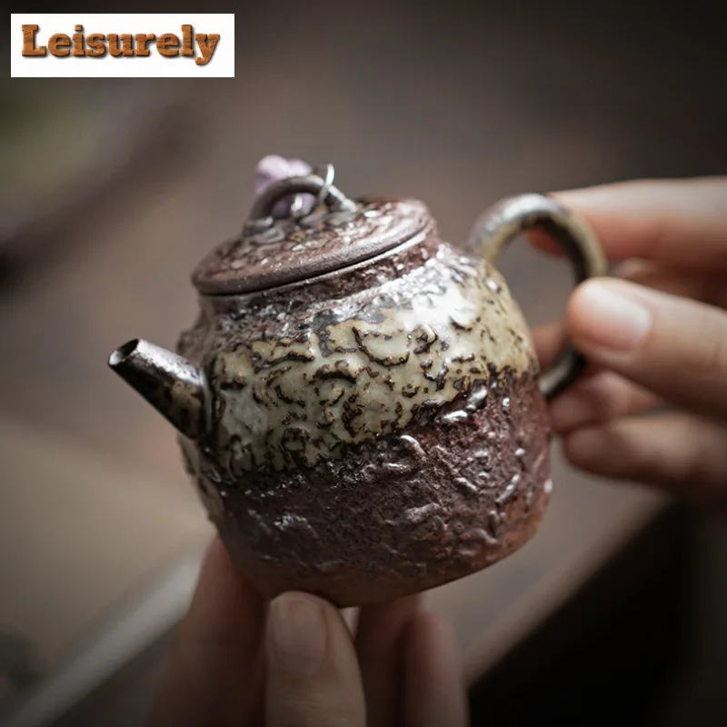 120ml Old Rock Mud Meditation Teapot Luxury Tea Infuser Pot Tea Maker Kettle with Ball Hole Chinese Tea Set Supplies Collection