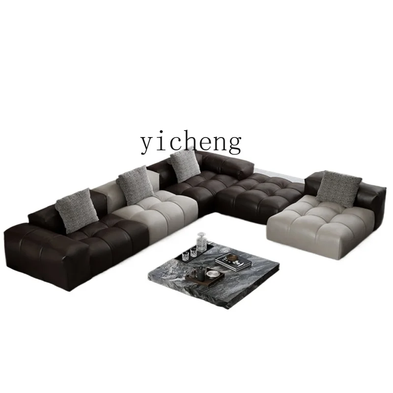 

Tqh Pixel Sofa Modern Minimalist Living Room Large and Small Apartment Type First Layer Cowhide Leather Sofa Combination