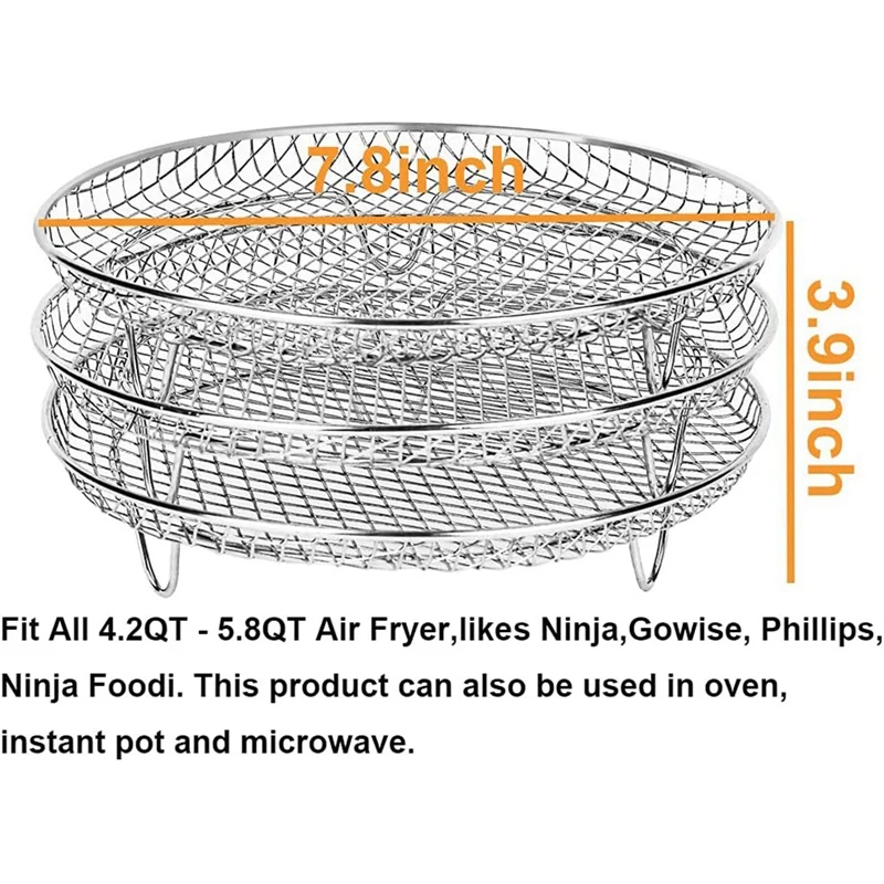 AD-Air Fryer Three Stackable Dehydrator Racks For Gowise Ninja Stainless Steel Air Fryer Rack Fit All 4.2-5.8QT