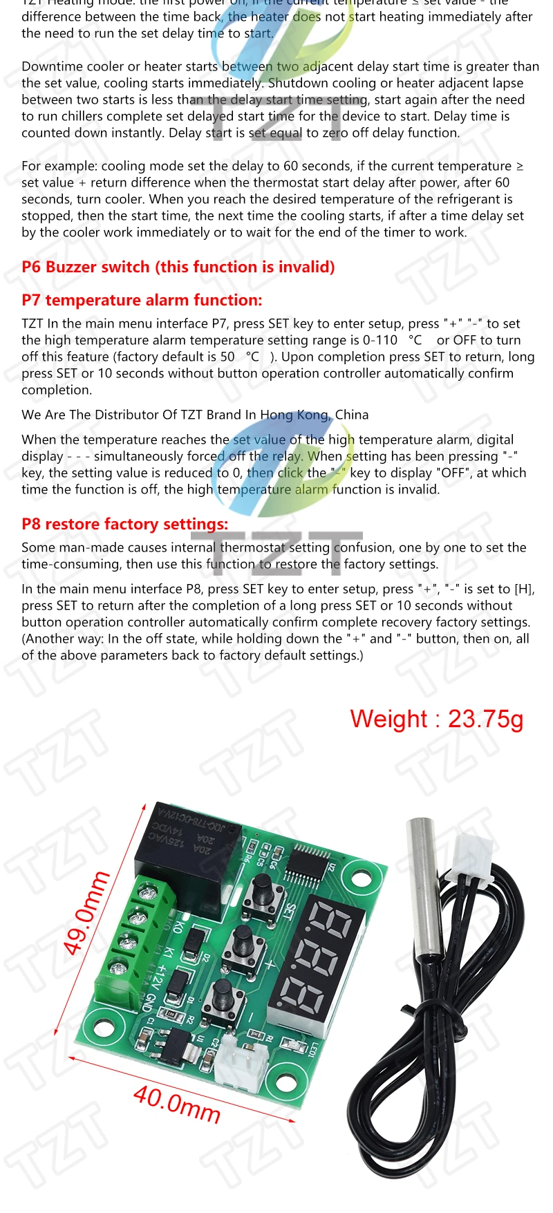 W1209 DC 12V hitze kühlen temp thermostat temperatur control schalter temperatur controller thermometer thermo controller + Fall – Detail 6
