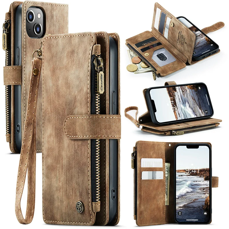 Wallet Case For iPhone 15 14 Pro Max 11 12 13 Xs 7 8 Plus 10 Card Slot Women Men Strap Leather Case For iPhone 15 Pro Max Cases