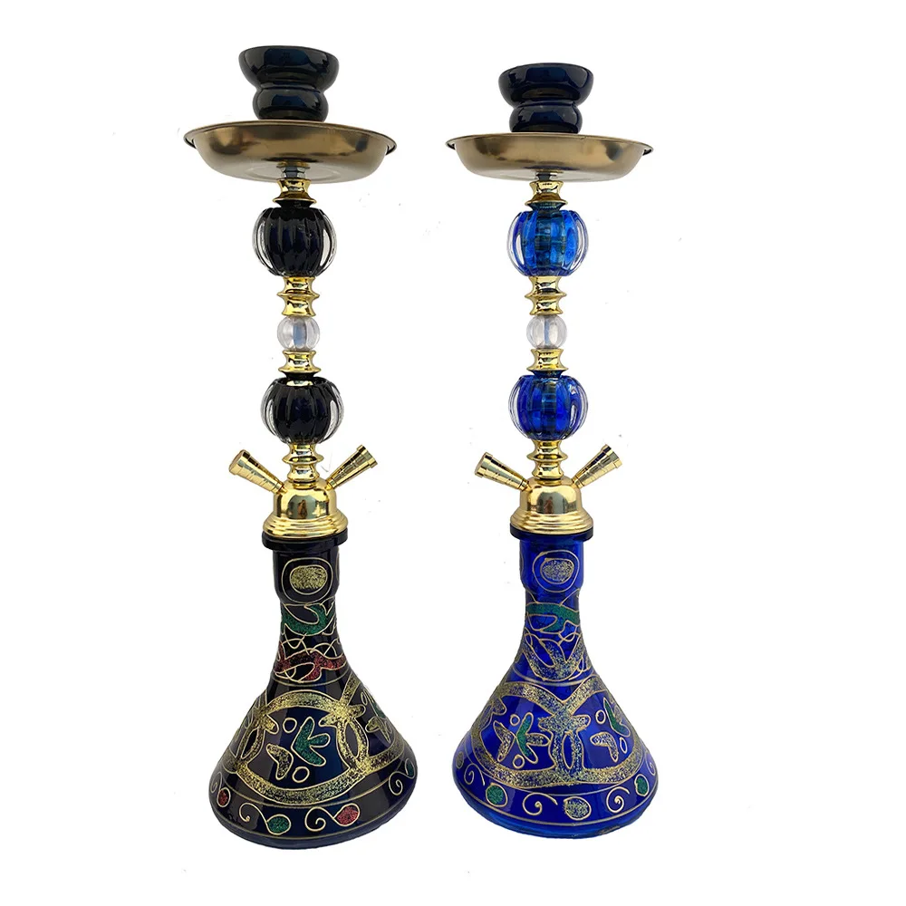 Double Tubes Shisha Hookah Beautiful Water Pipes Shisha Hookah Glass Metal Made Whole Set Gift Box Package