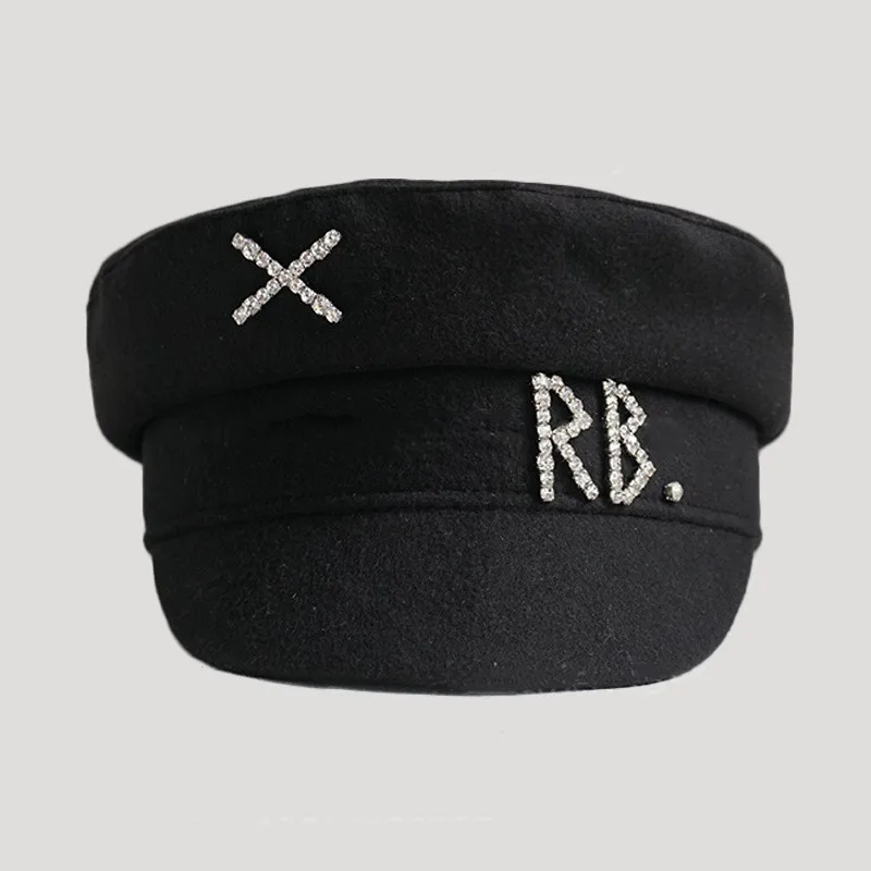 

Autumn and winter navy cap RB letters wool diamond logo women's cap 4 sizes