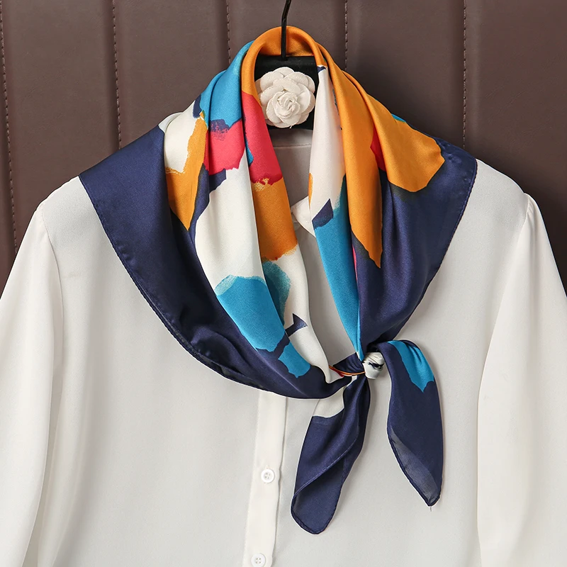 Luxus Seide Gefühl Quadrat Schal Frauen 2024 Drucken Satin Halstuch Frühling Haar Band Foulard Bandana Echarpe Krawatte Schal Wraps – Detail 1