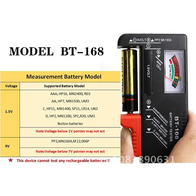 

Universal Button Cell Battery Colour Coded Meter Indicate Volt Tester Checker BT-168 AA/AAA/C/D/9V/1.5V batteries Power