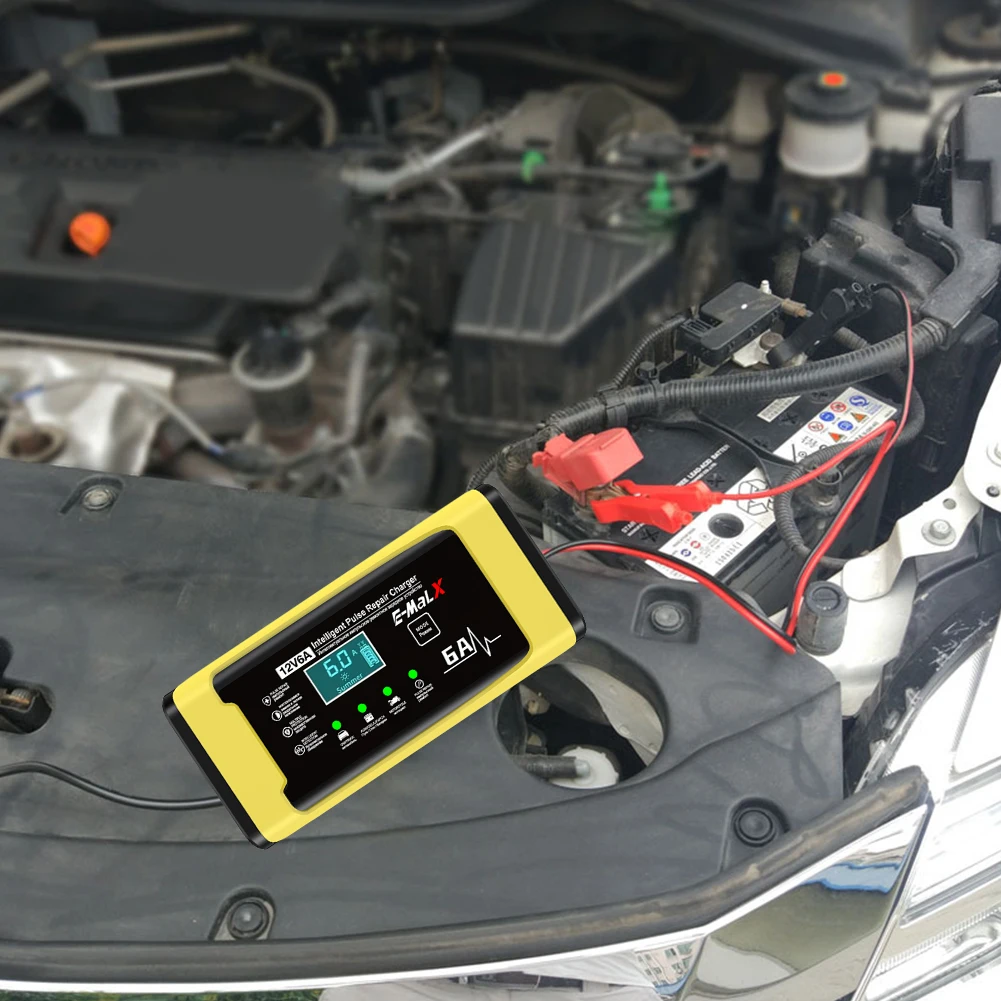 12V 6A Smart Car Battery Charger 220V Power Pulse Repair Charger for for Auto Motorcycle Lead-Acid AGM GEL Batteries  ﻿