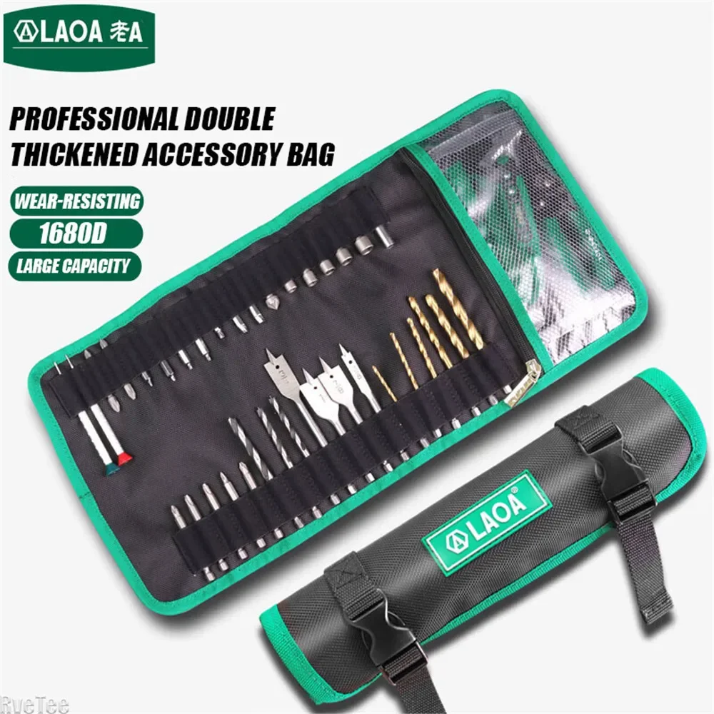 LAOA Tool Roll Up Bag with Transparent Zipper Pocket Tool Pouch for Drill Bit Screwdriver Bit Electrician Tools Man Storage Bag 2