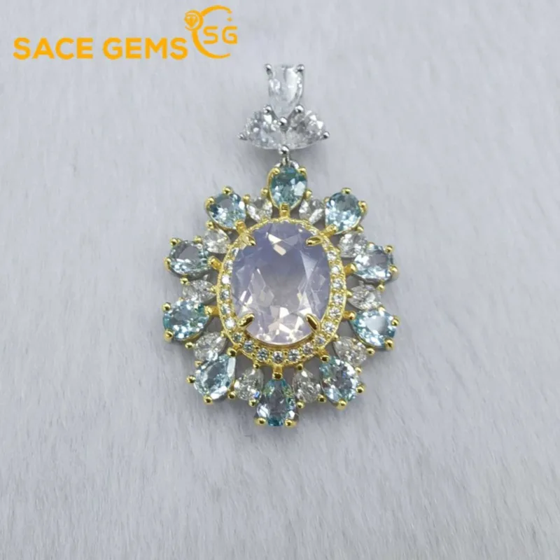 

SACE GEMS 925 Sterling Silver Certified 8*10MM Natual Lavender Crystal Pendant Necklace for Women Cocktail Party Fine Jewelry