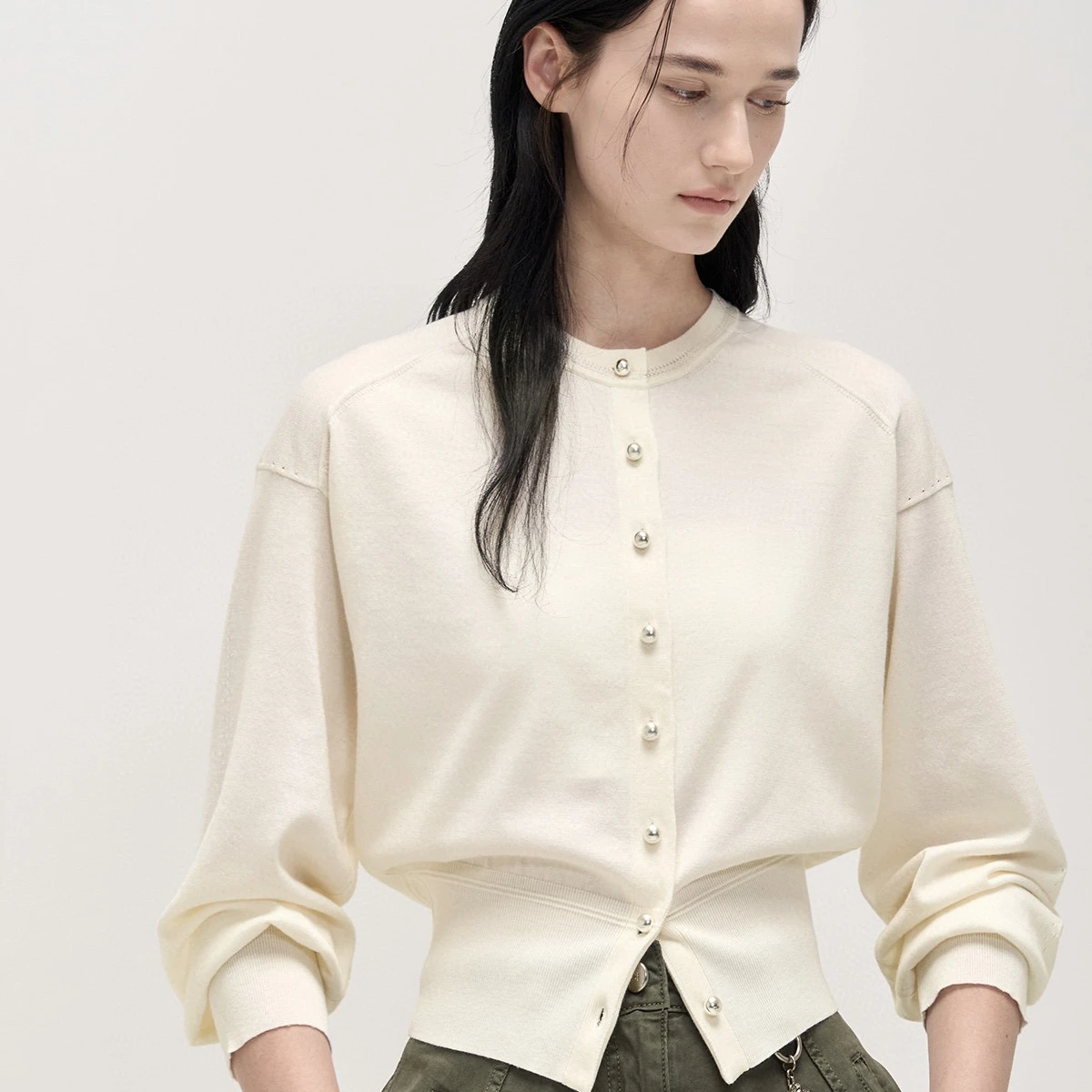 Spring round Ne Knitted Open Cardigan Korean Sle Slim Fit Soft Cotton Blend Long Sve ort Length Breathable Ladies Sw...