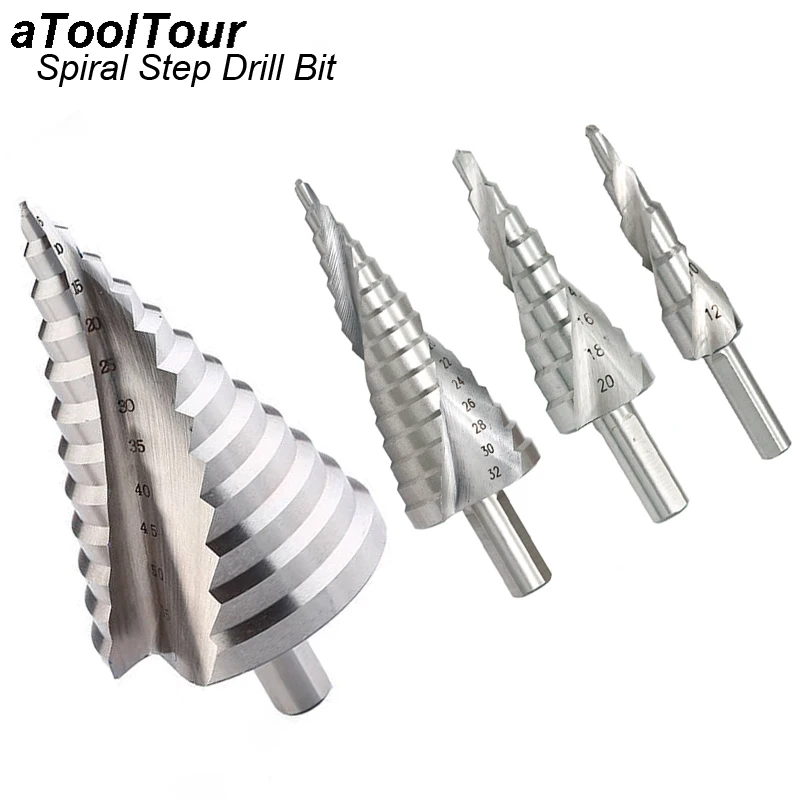 4-12mm 4-20mm 4-32mm 6-60mm Spiral Groove Step Drill Bit For Wood Metal Stainless Steel Hole Cutter Round Shank Cone Drill Bit