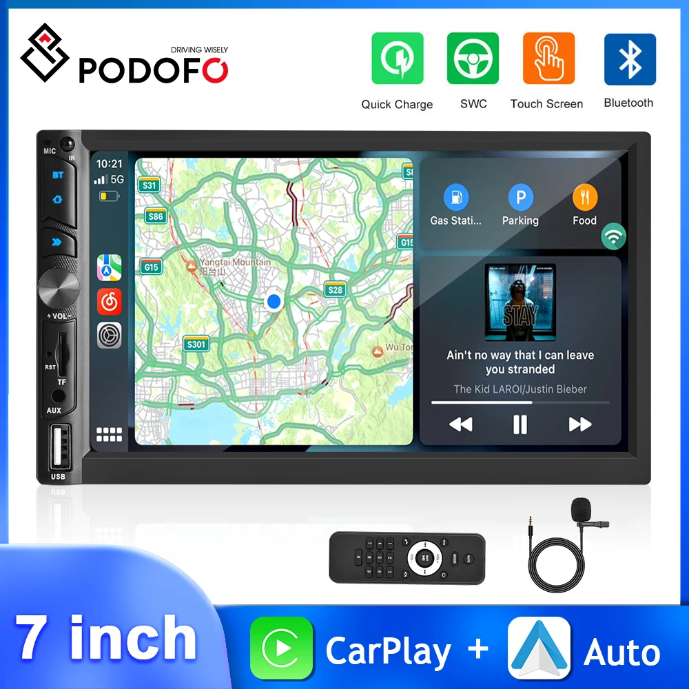 

Podofo 7'' 2Din Car Stereo Wireless Carplay Android Auto MP5 Multimedia Player Touch Screen Bluetooth WIFI GPS Autoradio Player