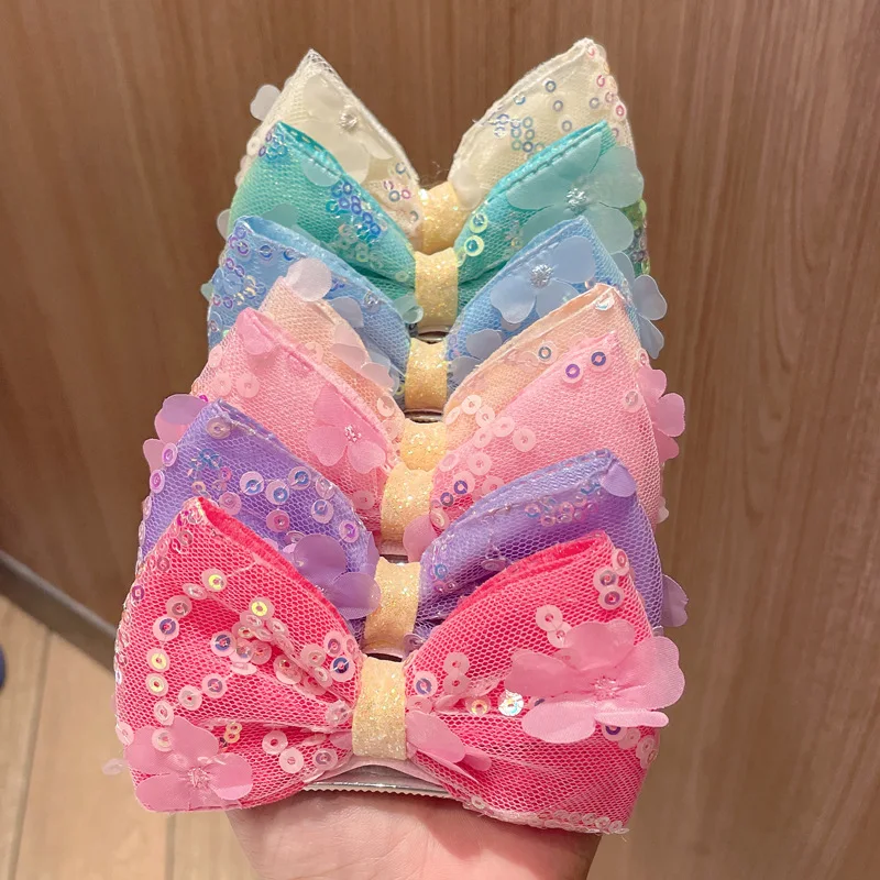 

6pcs/set Flower Sequins Hair Clips for Girls Sweet Standing Bows Kids Dancing Headwear Korean Style Bowknot Barrette Accessories