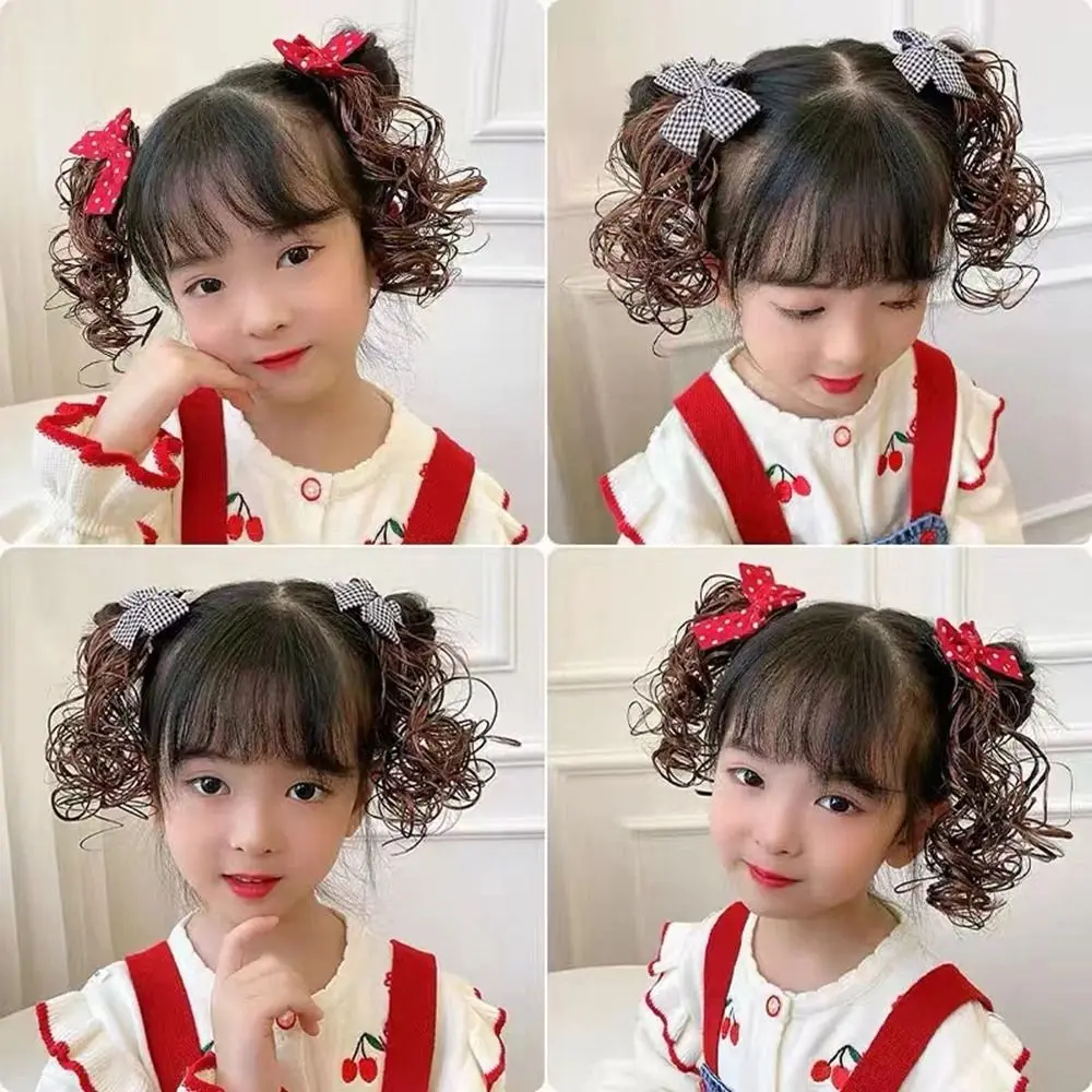 2PCS New Baby Wig Hairpin Cute Children Sweet Girls Bowknot Hairclip Princess Curly JK Bow Hair Accessories
