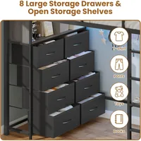 Twin Loft Bed with Desk & 8 Storage Drawers Tall Dresser, Black Metal Loft Bed with LED Lights & Charging Station, 2-Tier 3