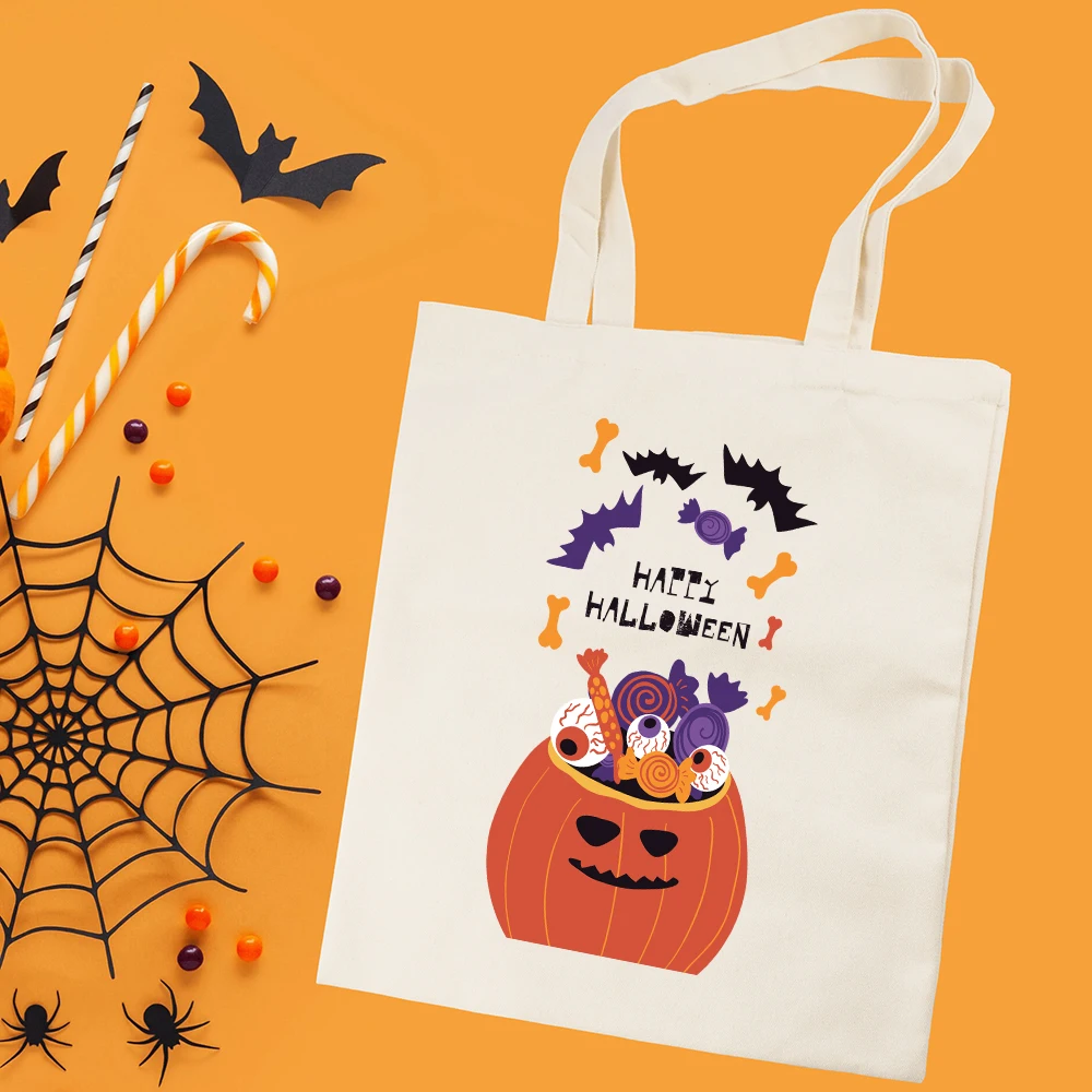 

Happy Halloween Tote Bag Mockup Natural Canvas Tote Bags Personalized Spooky Halloween Canvas Bag Halloween Bag Goodie Bags Gift