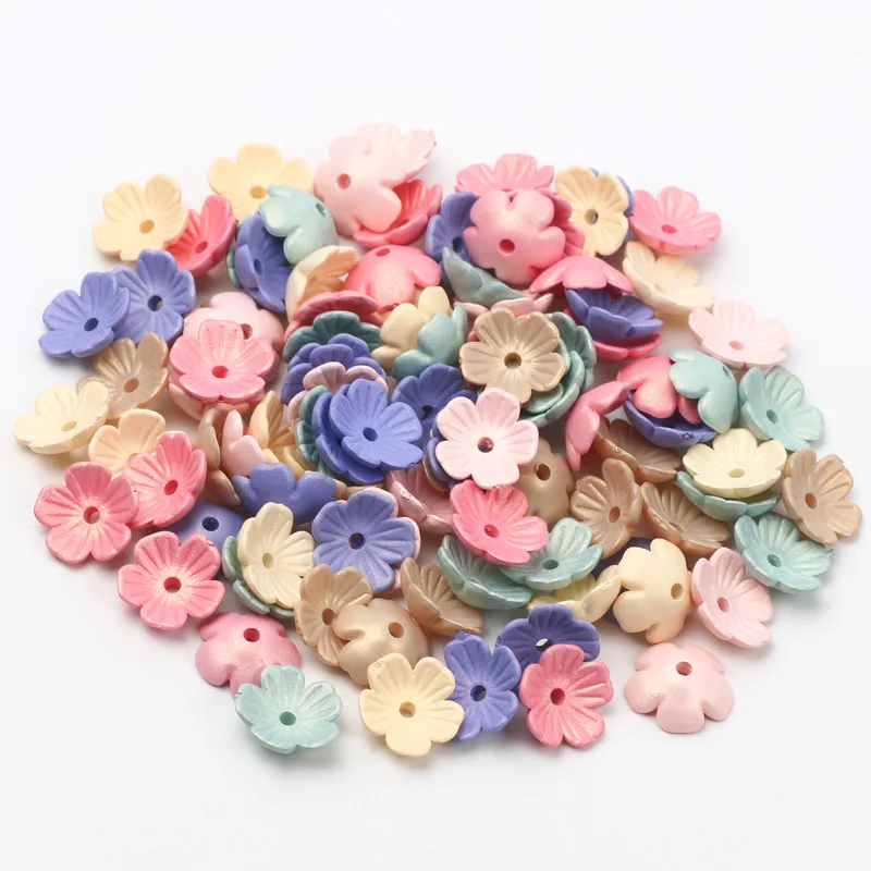50/100/200pcs Colorful Flower Acrylic Spacer Beads Frosted Spacer Bead Cap for Jewelry Making DIY Bracelet