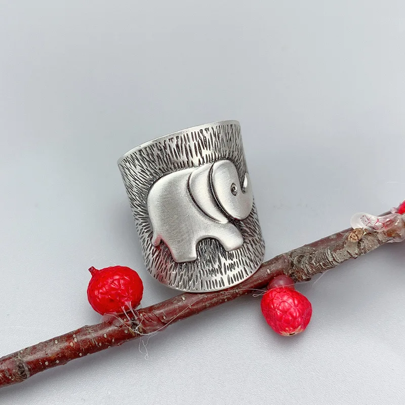 Retro Elefant Breiter Ring Für Frauen Männer Silber Farbe Vintage Ethnischen Stil Offener Ring Punk Gothic Zubehör Designer Schmuck Geschenk