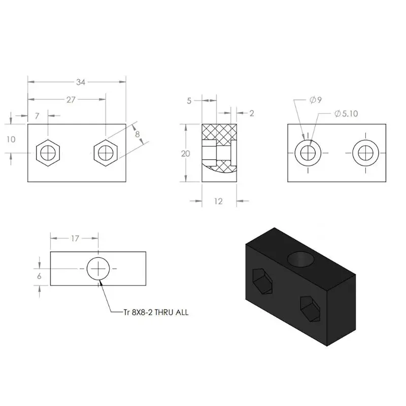 

Для 3D-принтера T8mm, свинцовая резьба 8 мм, метрическая резьба с резьбой Acme
