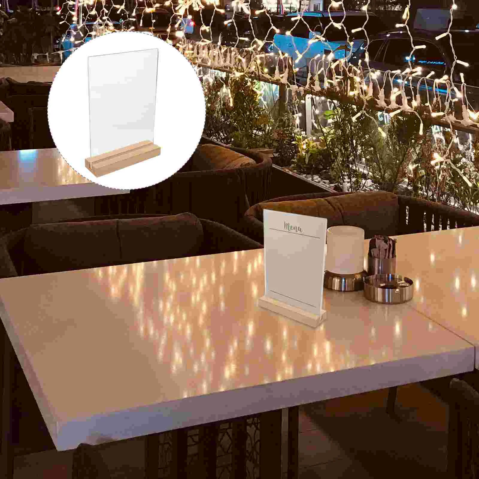 Clear Menu Display Stand Desktop Poster Holder Acrylic Sign Holder for Restaurants with Wood Base 50x40mm wood mini slant sign holder display stand photo picture frame table acrylic clear price label card holder tags