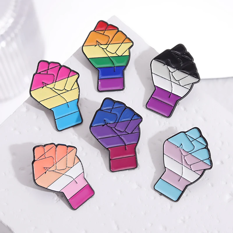 

LGBT Fist Enamel Pins Custom Lesbian Gay Bi Trans Asexual Pan Brooches Lapel Badges Pride Rainbow Jewelry Gift for Lovers