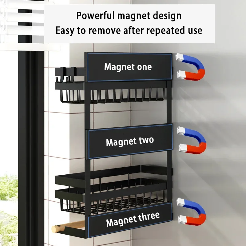 Magnetic Refrigerator Shelves 2 Layers Kitchen Wall mounted Side Refrigerator Storage Rack Bag Seasoning Storage Organizer