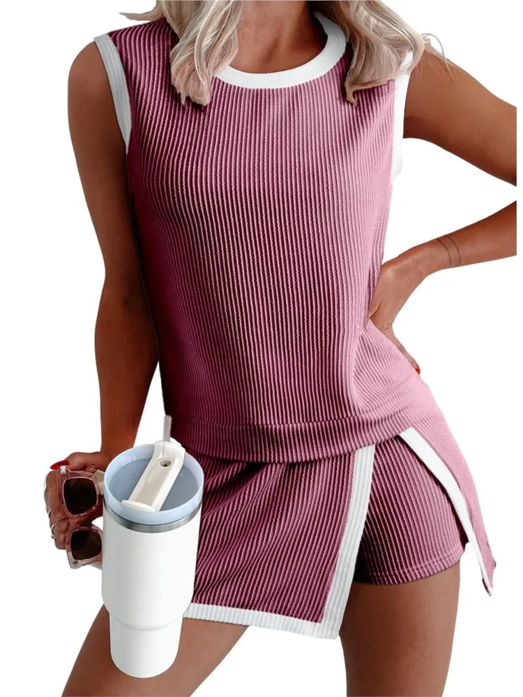 Women's New Summer Fashion Casual Suit Short-sleeved T-shirt Three-piece Pants Two-piece Set Holiday Party Solid 2 Piece Sets 6