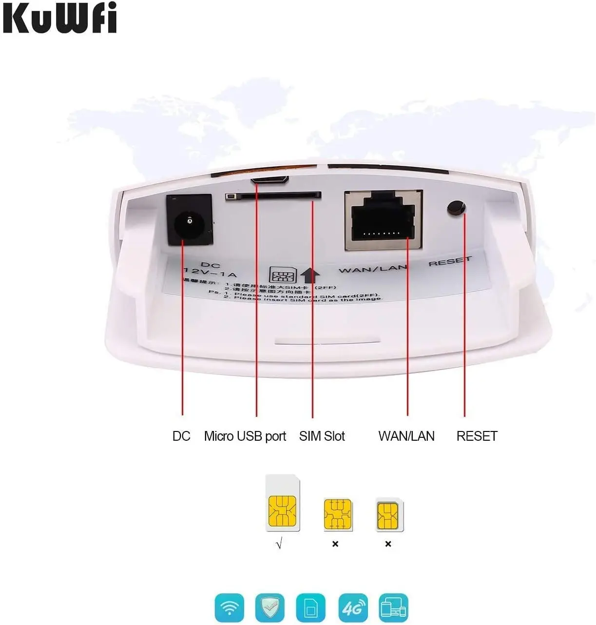 Kuwfi-roteador sem Fio ao ar Livre com Cartão Sim Impermeável Home Hotspot 4g Lte Cobertura Wifi Rj45 Wan Lan 150mbps - Imagem 4