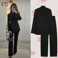 ETJ 2025 women's new fashion design three-dimensional cut high collar slim suit jacket & matching casual trousers - Image 3