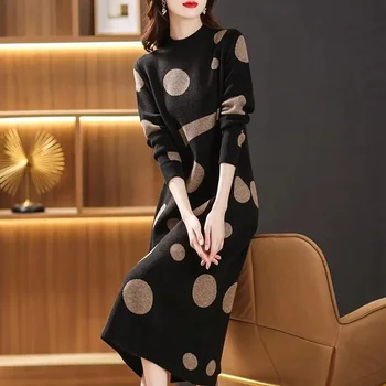 Women Knitted Dress 2025 Autumn Winter New Loose Plus Size Elastic Knitt Dresses Female Long Sweater Dress Mujer Vestidos
