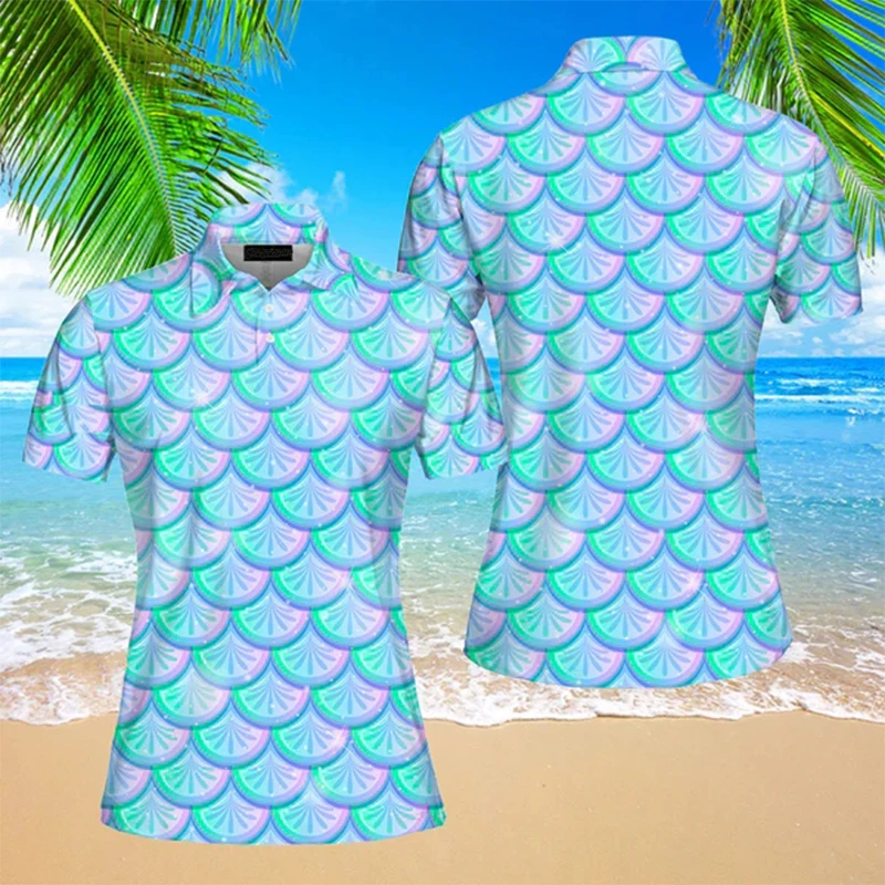 

Рубашка-поло Мужская/женская с 3D-принтом русалки, модная уличная одежда в стиле Харадзюку, топ оверсайз с короткими рукавами и рисунком рыбьей чешуи, лето