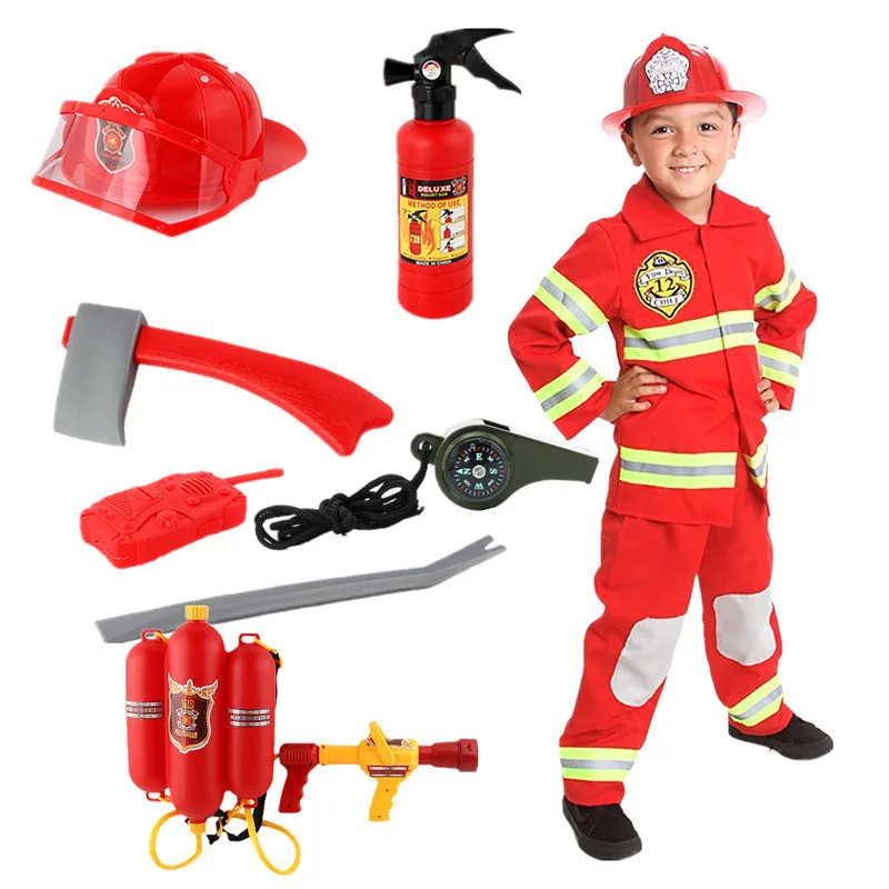 

Firefighter Costumes Children's Professional Hero Tool Clothing Halloween Cospaly Firefighting Suits Children's Toy Gifts