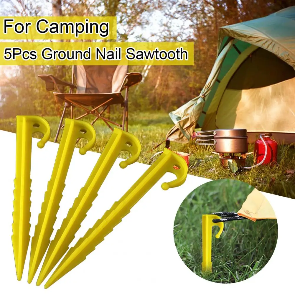 

5Pcs Ground Stakes Sawtooth Stable Thick PP Tent Pegs with Rope Stake Camping Equipment Hammock Tent Hook Stake