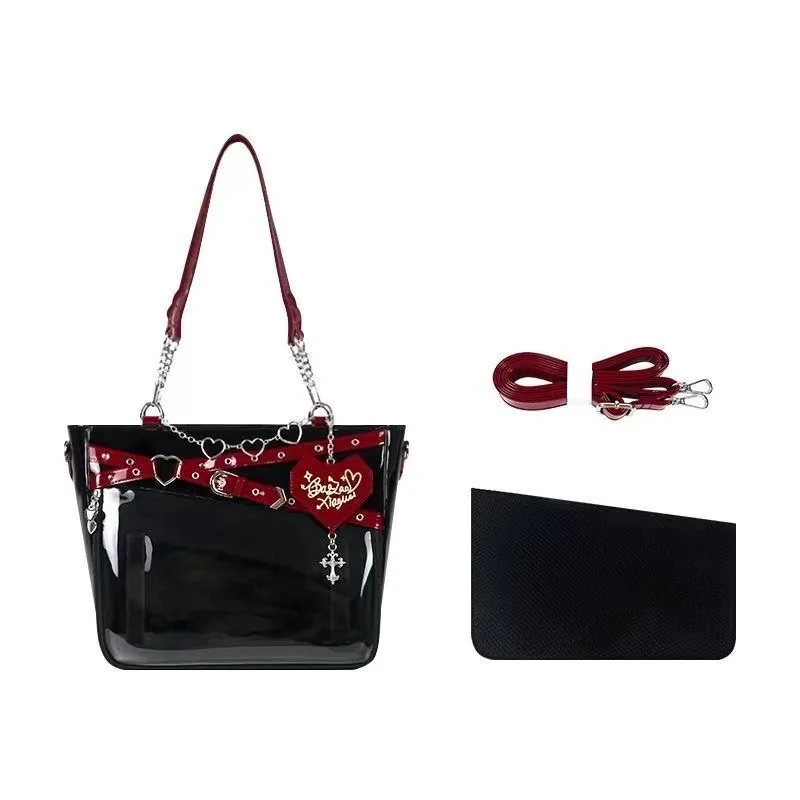 Borsa a tracolla ita trasparente da donna con catena a cuore_voghion.com