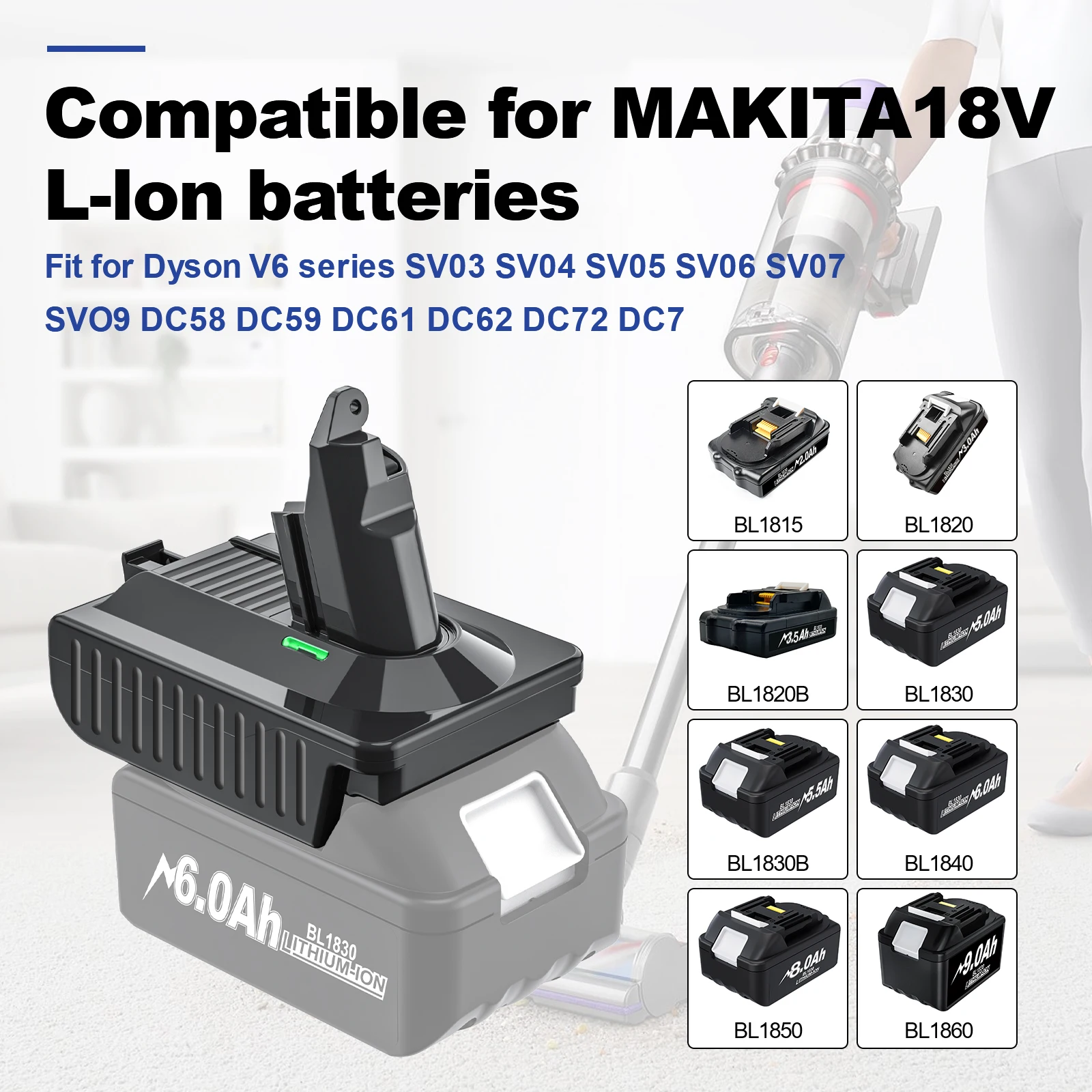 for Makita/Dewalt/Milwauke 18V 리튬 배터리 변환기 용 어댑터-다이슨 V6 V7 V8 시리즈 진공 청소기 도구 DC58/SV11/SV10
