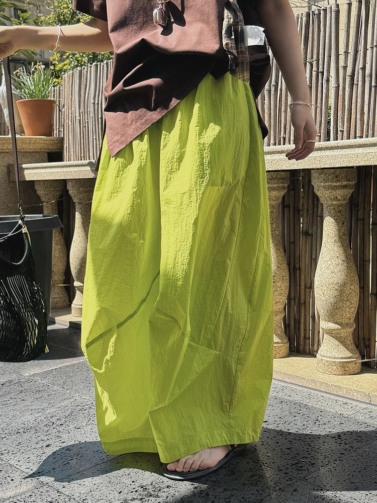 EAM High Elastic Waist Green Big Size Shaped Long Bloomers Pants New Trousers Women Fashion Tide Autumn 2026 1DJ1117