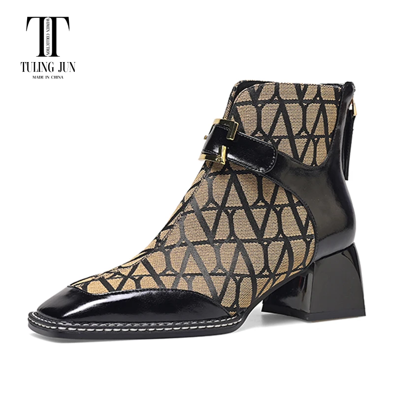 

TULING JUN2023 Spring Autumn Women's Boots Square Toe Chunky High Heel Retro Comfort Grace And Gentleness Shoes For Women L